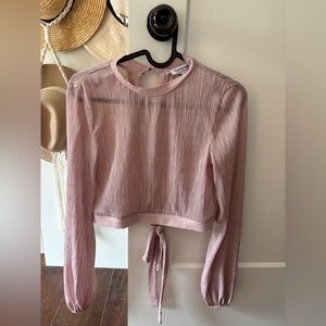 Fashion Nova Blush Pink Long Sleeve Sheer Tie-Back Crop Top